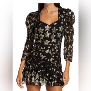 LoveShackFancy Black and Gold Metallic Star Mini Dress